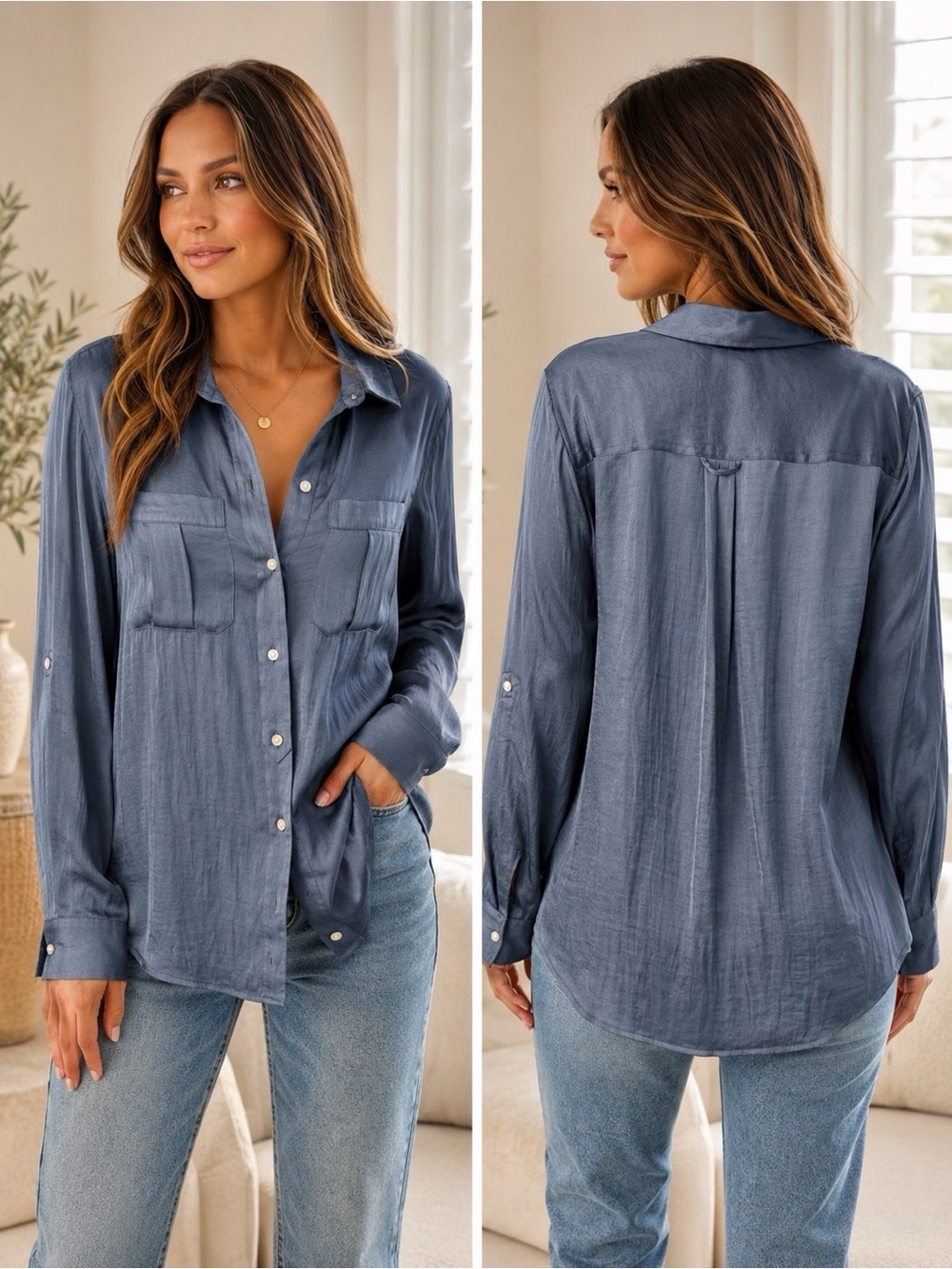 Banana Republic Slate Blue Button-Front Relaxed Shirt